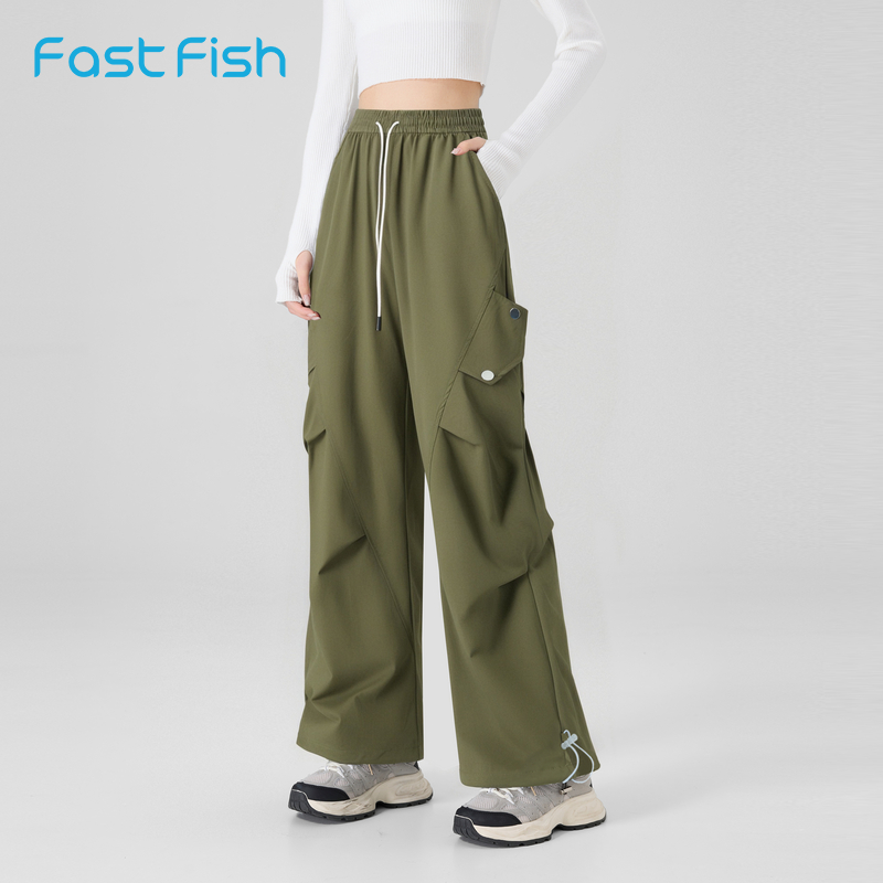 快鱼户外简约工装裤男女同款2025夏新款百搭透气休闲裤登山长裤