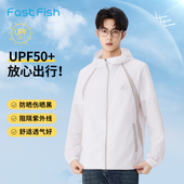 快鱼户外连帽防晒衣男2026夏季 简约宽松拼接透气运动梭织外套 新款