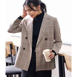7折日本女装代购包税包邮NEWYORKER纽约克英伦风千鸟格混羊毛西装