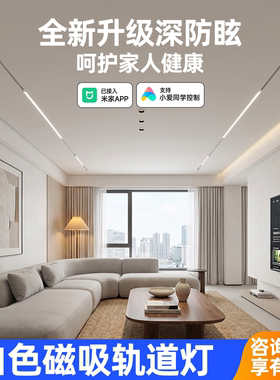 白色磁吸轨道灯嵌入式泛光灯客厅明装槽预埋轨道智能款长条无主灯