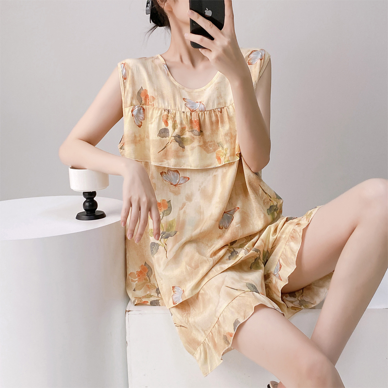 防凸棉绸睡衣女夏季薄款背心短裤