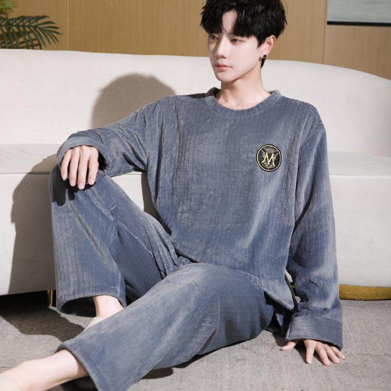 2024冬季轻奢珊瑚绒套头睡衣男士加绒保暖大码法兰绒中青年家居服,女士内衣/男士内衣/家居服,睡衣/家居服套装,淘宝优惠券,粉丝福利购,淘宝优惠卷