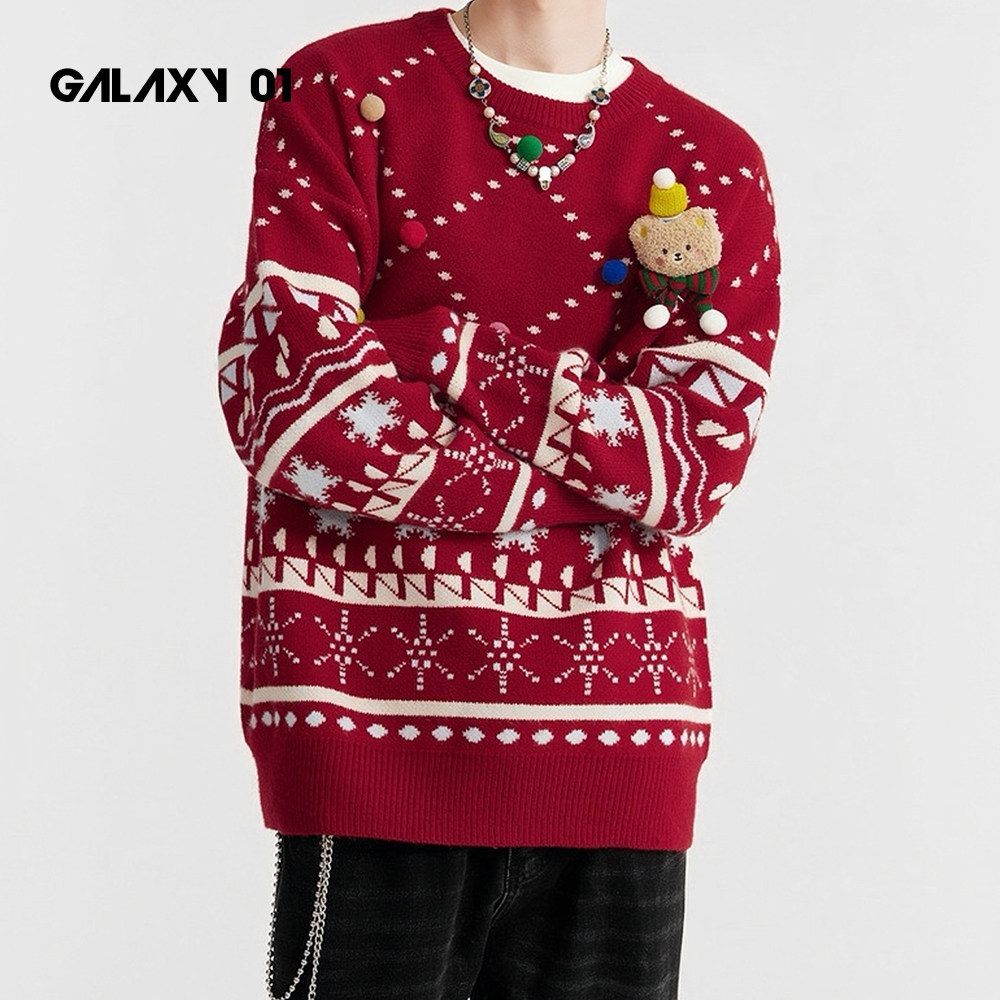 Galaxy 01 11.01 & 圣诞新年毛衣2025秋冬新款红色情侣针织衫上衣