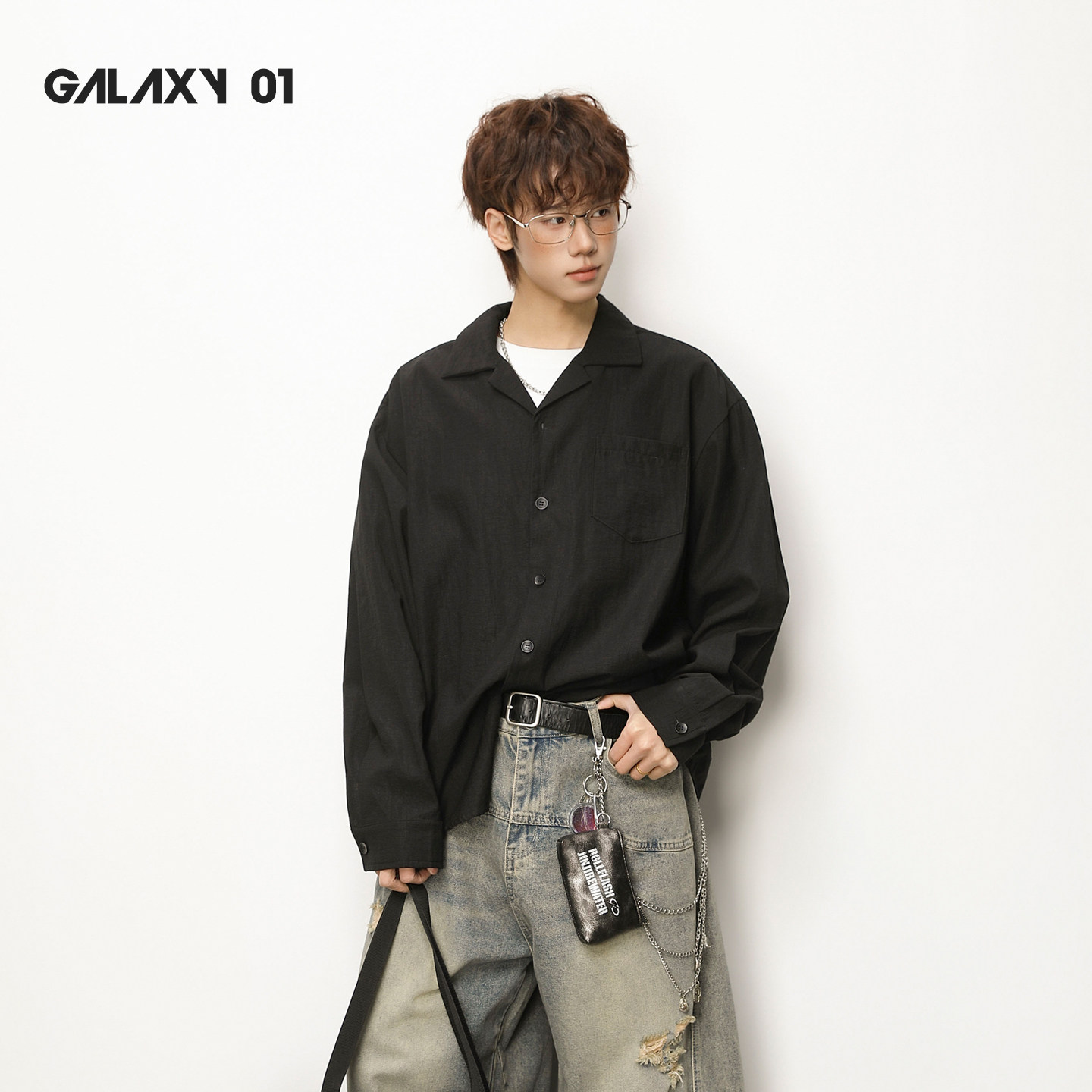 Galaxy 01 复古老钱风古巴长袖衬衫男肌理感微皱亚麻垂感衬衣外套