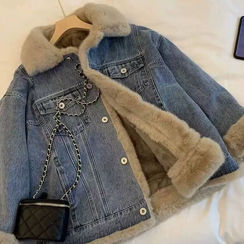 Retro warm denim jacket, loose fit