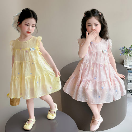 女童夏连衣裙2026新款独特漂亮女宝宝飞袖裙子儿童超好看刺绣夏装