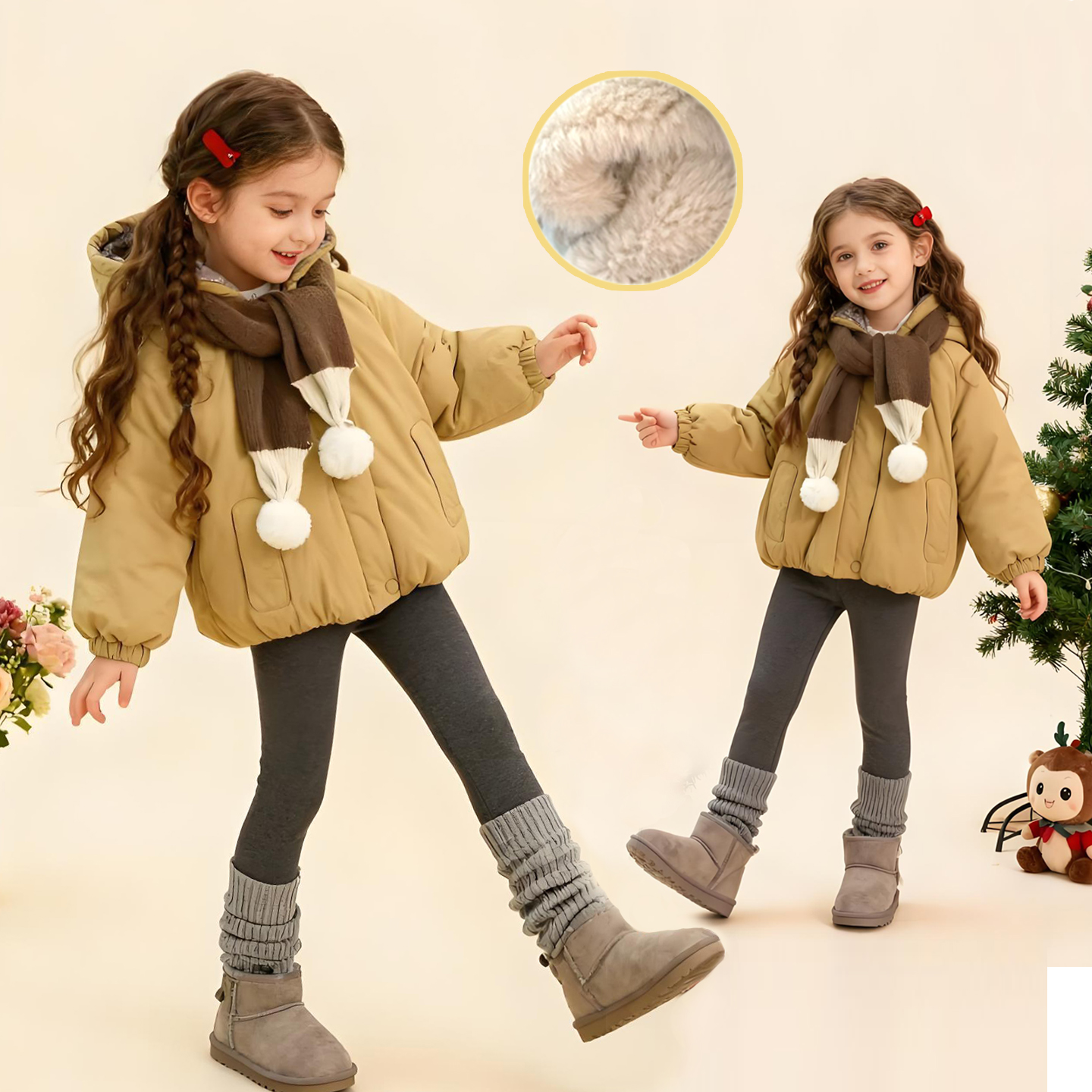 女童棉服冬装2025新款洋气儿童韩版宝宝时髦加厚保暖连帽棉衣冬季