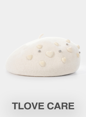 9918+复古英伦爱心装饰羊毛贝雷帽女秋冬时尚画家蓓蕾帽