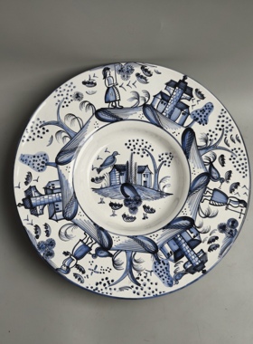 欧洲vintage中古匈牙利Magyar Rajz手绘青花人物故事挂盘赏盘