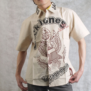 春夏季潮人老鹰美国夸张另类印花涂鸦嬉皮风纯棉短袖男款衬衣衬衫
