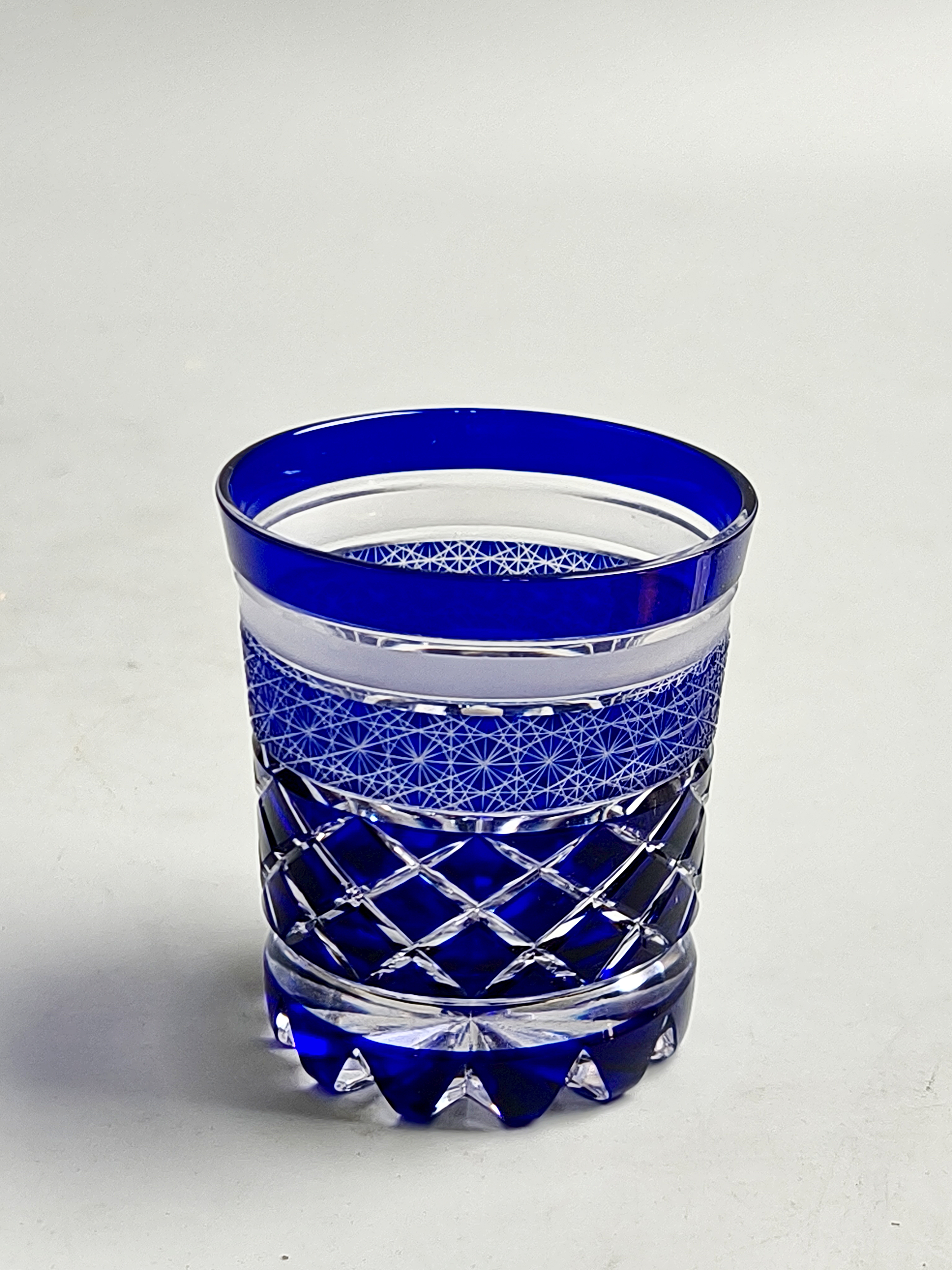 全新带盒日本江户切子华硝作钴蓝手工切割水晶酒杯威士忌杯烈酒杯