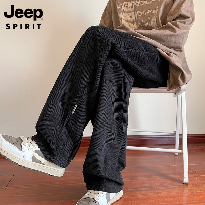 JEEP休闲裤男士宽松直筒加绒加厚