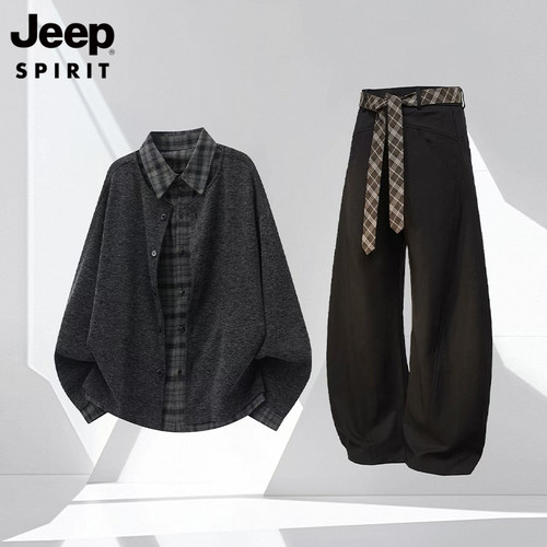 吉普老钱风复古假两件衬衫外套男