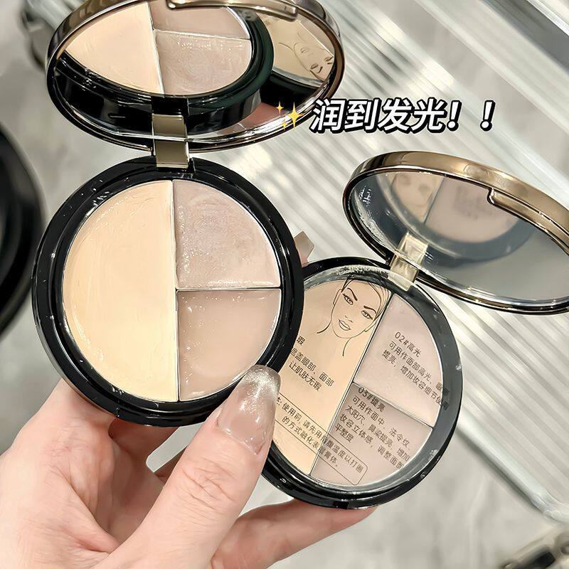 哑光珠光水光全齐了~三色打光盘修容高光多用盘面部提亮阴影水润