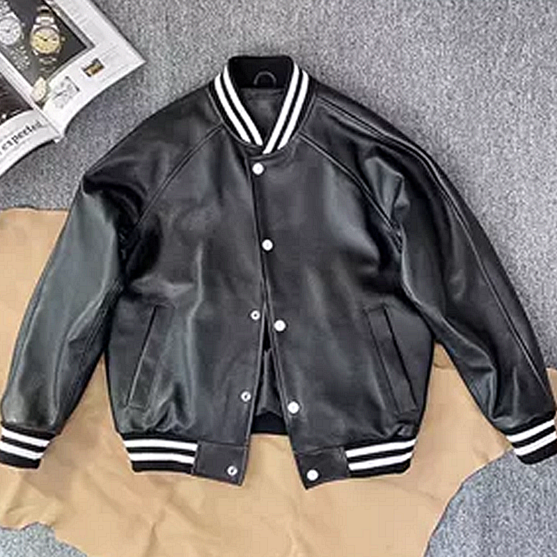 380斤可定制男秋冬新皮衣棒球服头层牛皮夹克外套宽松休闲机车风