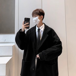 大码胖子秋春冬装男女情侣风衣中长款西装外套休闲宽松毛呢大衣