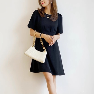 法式气质优雅女士夏装白领职场短袖收腰中长款西装连衣裙子小个子
