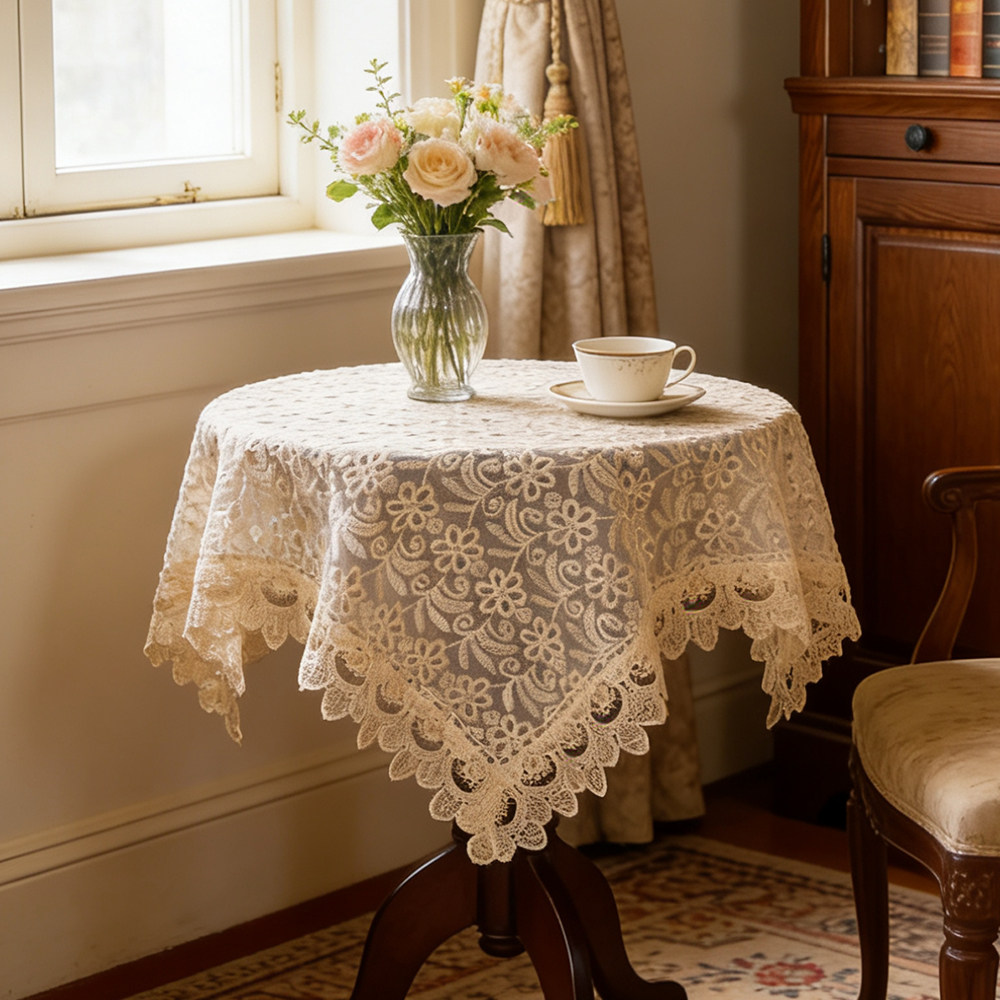 外贸水溶绣花边刺绣网纱桌布餐桌茶几床头柜边柜鞋柜家电防尘盖巾,居家布艺,桌布,淘宝优惠券,粉丝福利购,淘宝优惠卷