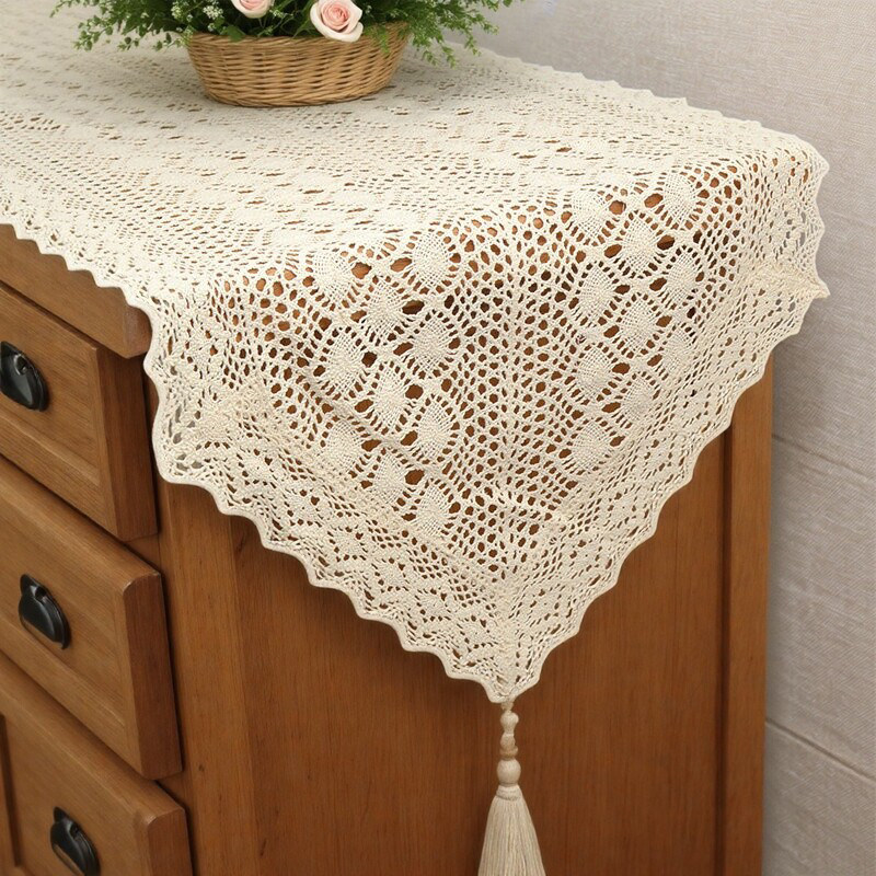 田园棉线镂空钩针桌旗法式茶几五斗柜电视柜餐桌桌布蕾丝盖巾盖布