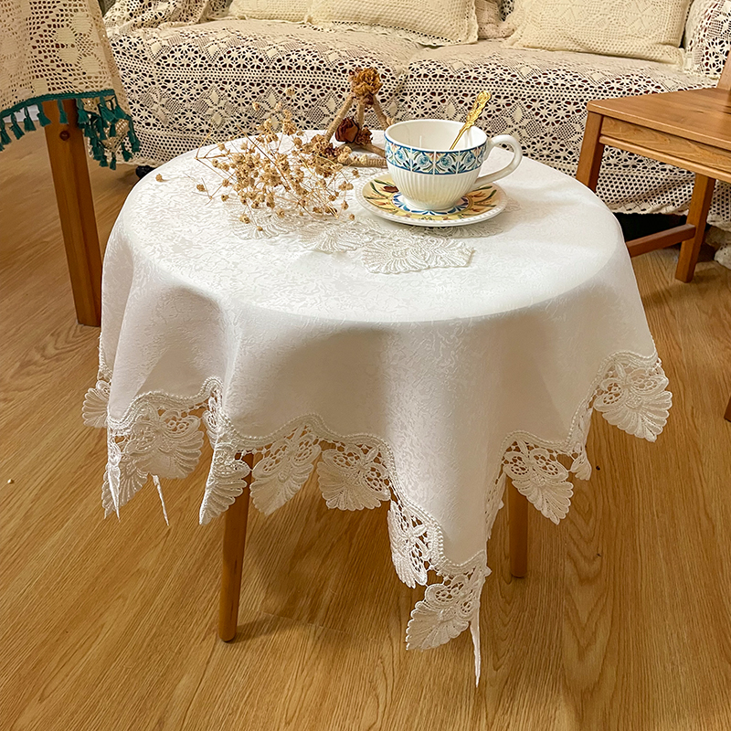 白色蕾丝桌布高级感方形韩式法式茶几台布盖布高档刺绣餐桌布艺