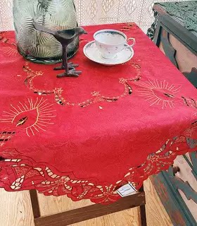 圣诞红色美式乡村布艺刺绣桌布柜子茶几台布节日喜庆装饰家电盖布