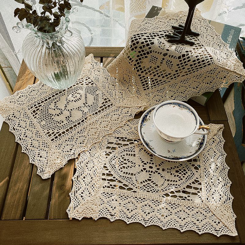 蓝秋原创美式乡村棉线钩针茶杯垫