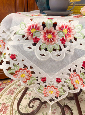 法式欧式田园重工镂空绣花镂空餐桌布茶几空调电视床头柜满工盖巾