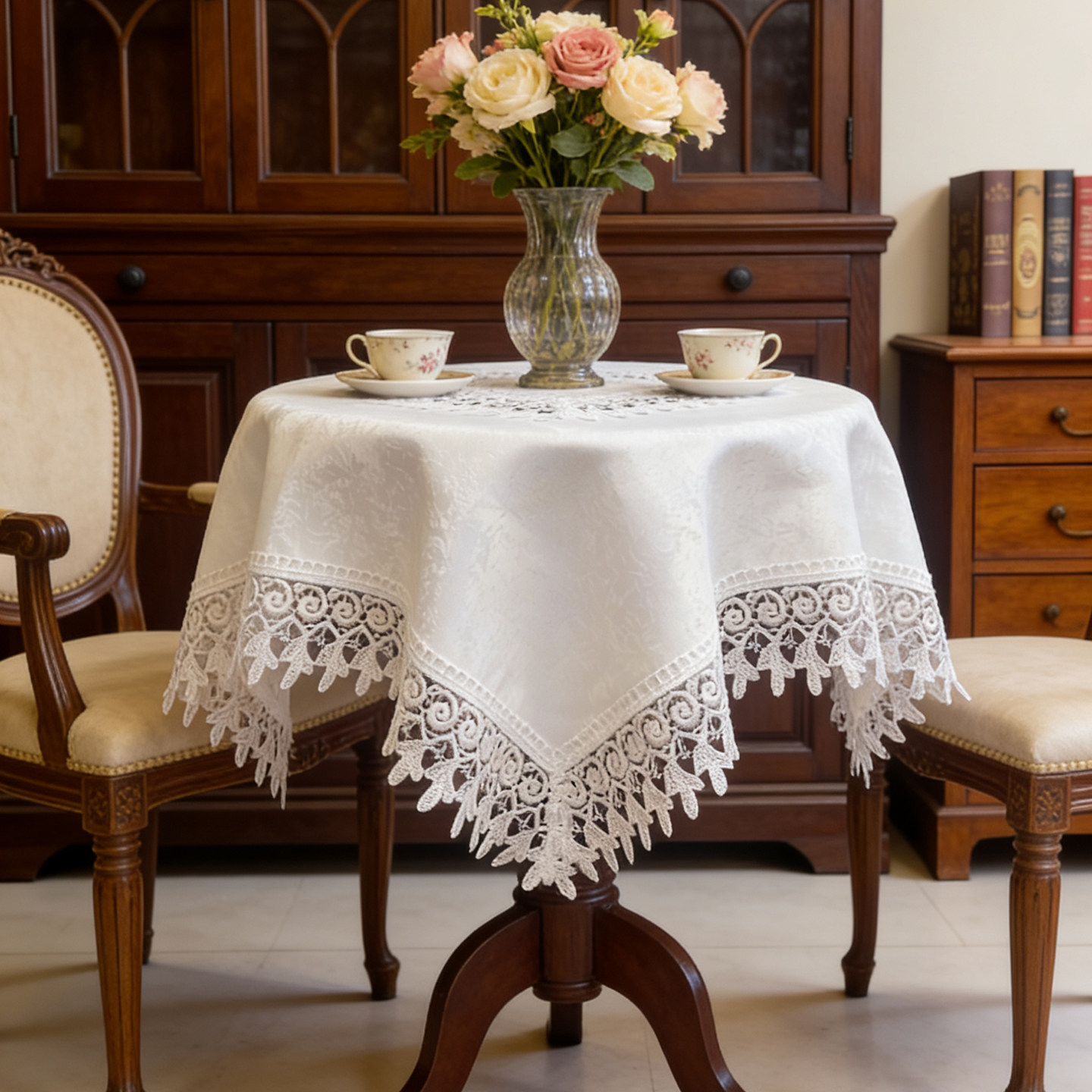 外贸法式白色唯美水溶绣花边桌布餐桌茶几床头柜边柜家电防尘盖巾,居家布艺,桌布,淘宝优惠券,粉丝福利购,淘宝优惠卷