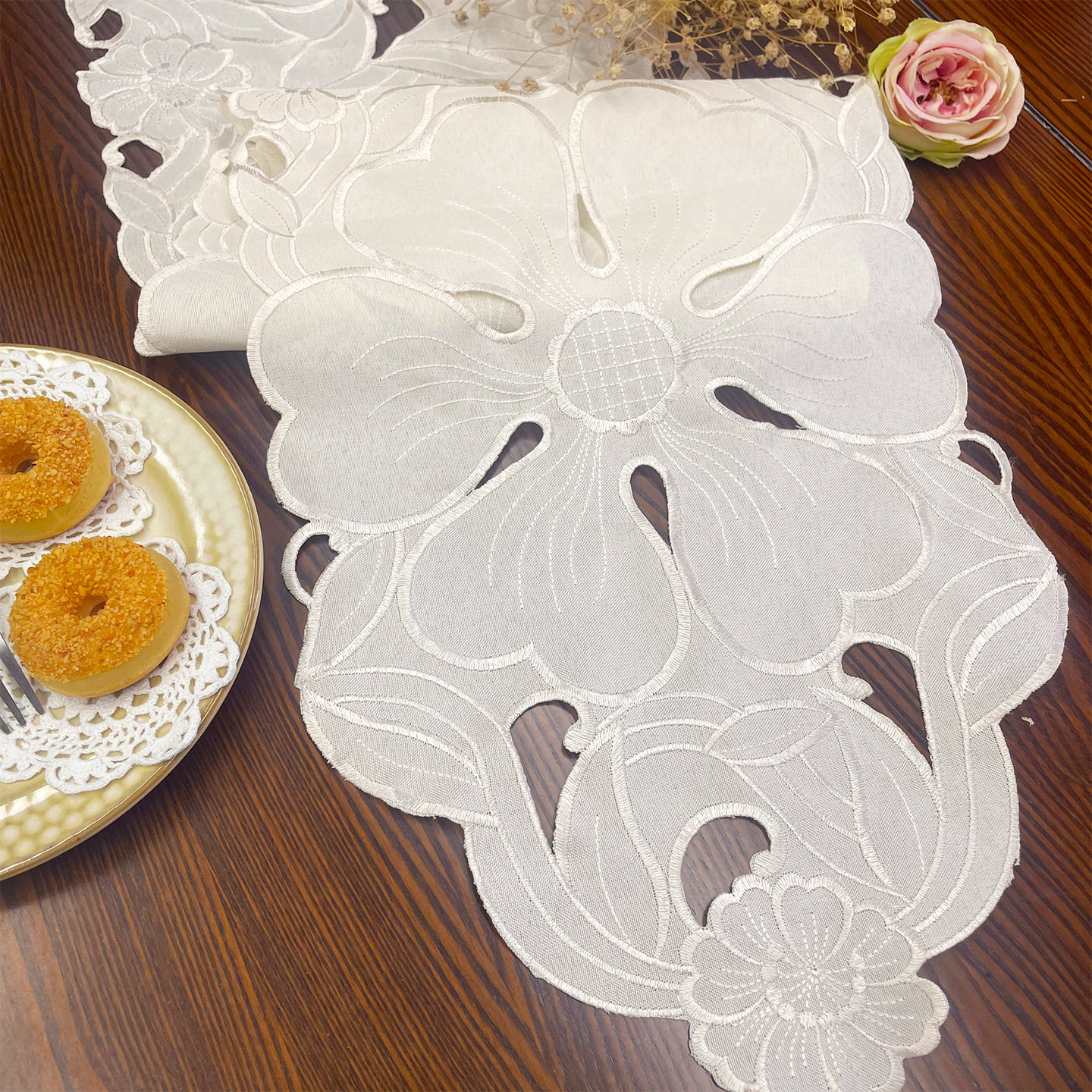 白色法式田园乡村绣花防尘餐桌茶几电视柜鞋柜桌垫桌旗家电盖巾,居家布艺,桌旗,淘宝优惠券,粉丝福利购,淘宝优惠卷