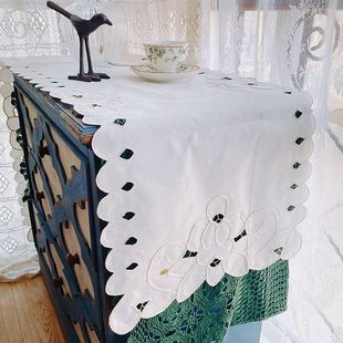 老抽纱外贸出口原单欧式田园纯棉盘带刺绣餐桌布茶几布桌旗盖巾布