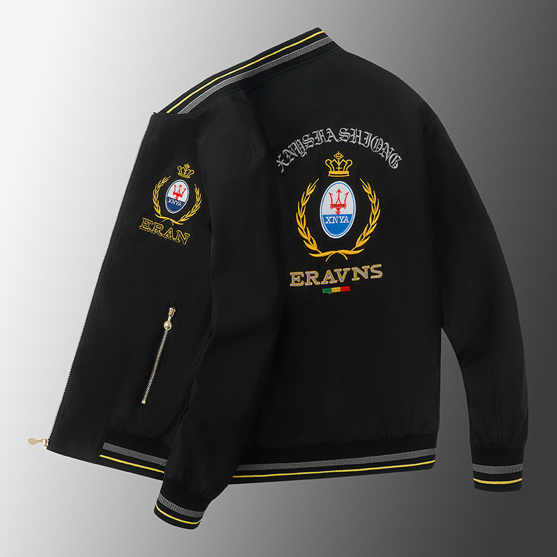 欧洲站麦穗三叉刺绣夹克青少年男装潮流时尚外套立领男飞行服