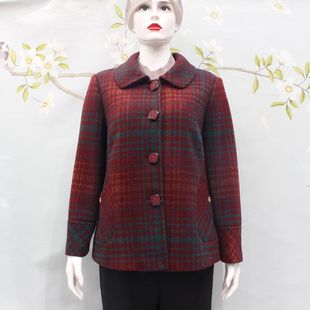外套妈妈上衣时尚 金科中老年女装 翻领格子短款 新品 奶奶 2024冬季