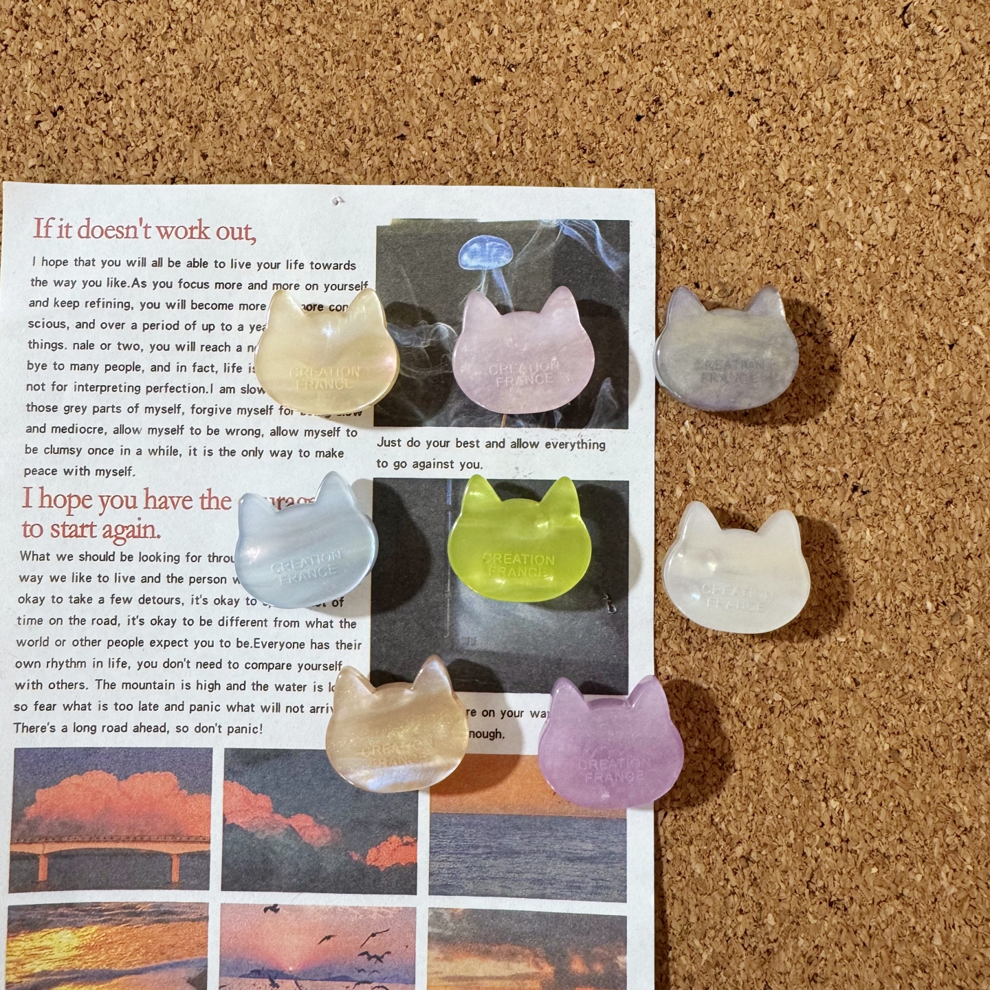 10个装卡通猫咪造型图钉渐变幻彩工字钉ins软木板大头针毛毡板