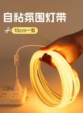 环境灯，不干胶Led线性条形电视床头无顶棚暖灯220V插拔式带开关