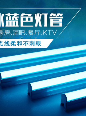220V冰蓝色led灯管 健身房酒吧KTV直播海洋浅蓝彩色一体长条灯带