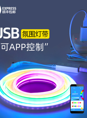氛围灯带电竞电视电脑桌机箱usb5v幻彩流水rgb跑马自粘led灯条