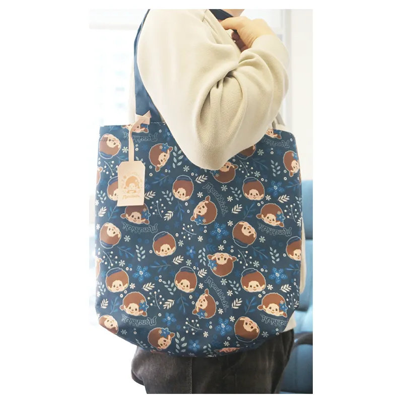 日韩卡通萌趣大容量花朵女孩手提袋印花帆布时尚可爱蒙奇奇单肩包