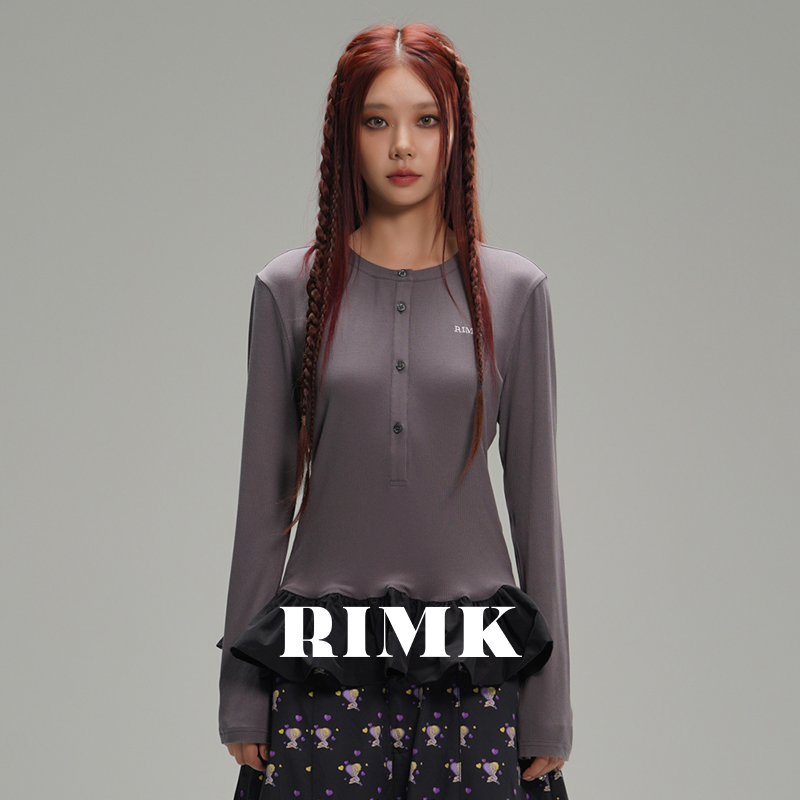RIMK修身少女圆领蓬蓬裙亨利衫