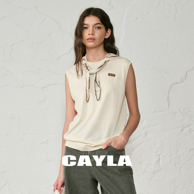 领结圆领宽松针织背心