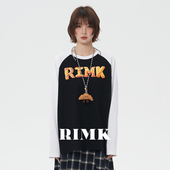 含手工钩针项链 RIMK趣味面包logo印花插肩T恤长袖 上衣 25SS008