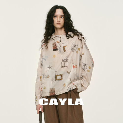 宽松休闲长袖连帽拉链防晒外套