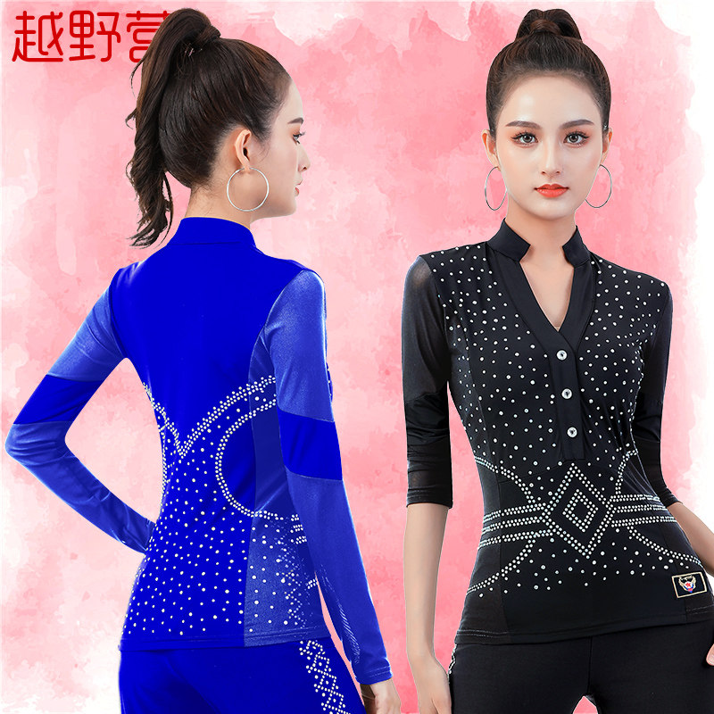 越野营广场舞服装女上衣镶钻跳舞果果不不吉特巴新款三步踩舞蹈服