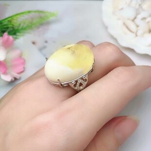 S925银新款戒指空托大尺寸19*26mm代镶嵌水晶蜜蜡琥珀等裸石