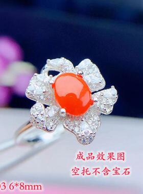 女纯银戒托6*8mm奢华满钻款