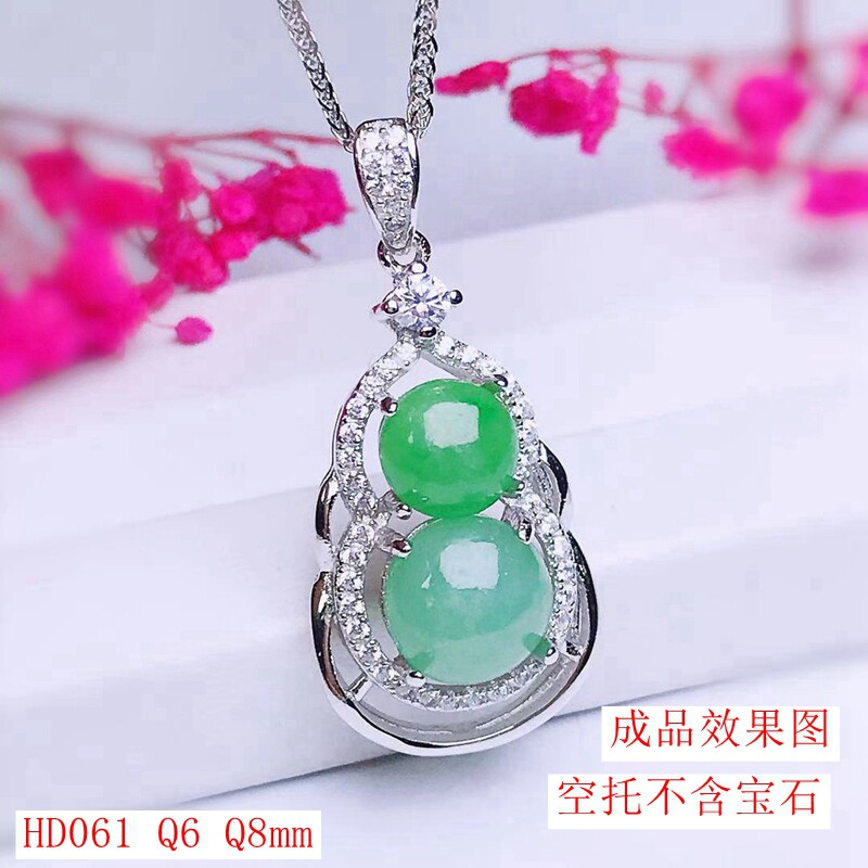 S925纯银两粒圆形吊坠空托尺寸圆6*6 8*8mm可代镶嵌碧玉翡翠等