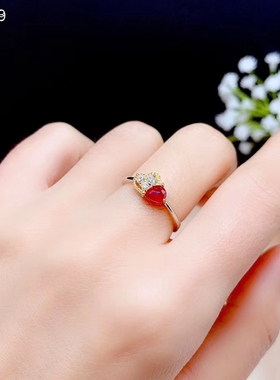小清新水滴形戒指空托红宝石