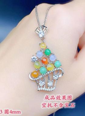 纯银吊坠空托群镶多粒空托