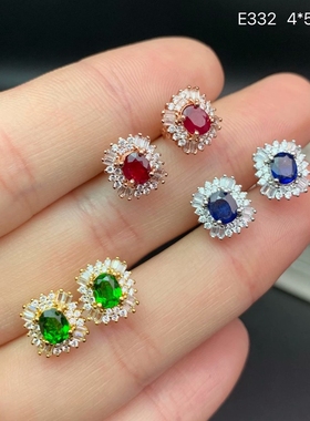 时尚豪华风耳钉裸石白金色空托