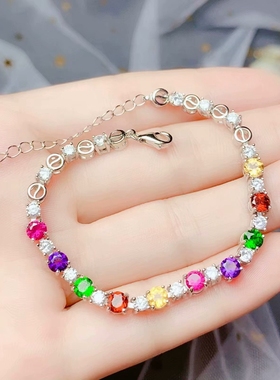 银10粒圆形镶嵌4mmS925手链