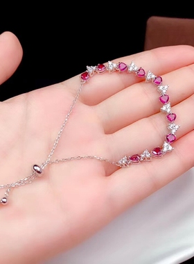 纯银心形手链空托小尺寸电镀白金